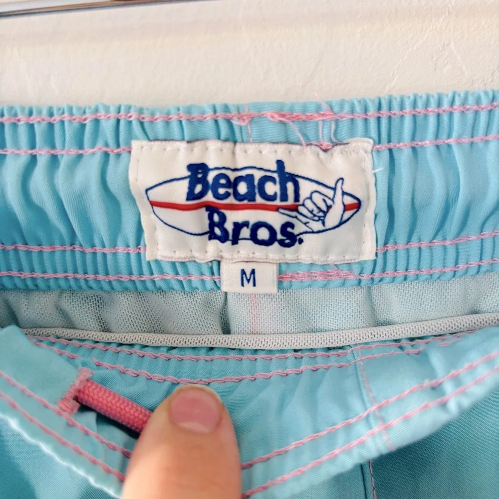 Beach Bros‎ Pink Blue Surf Shop Swim Shorts Size Medium Colorblock Lined